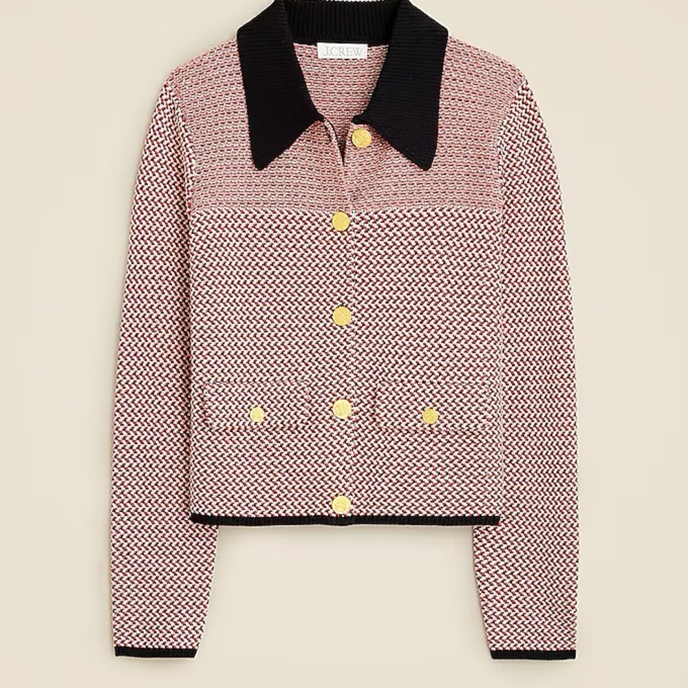 J Crew Sweater Lady Jacket Red Herringbone Size Medium